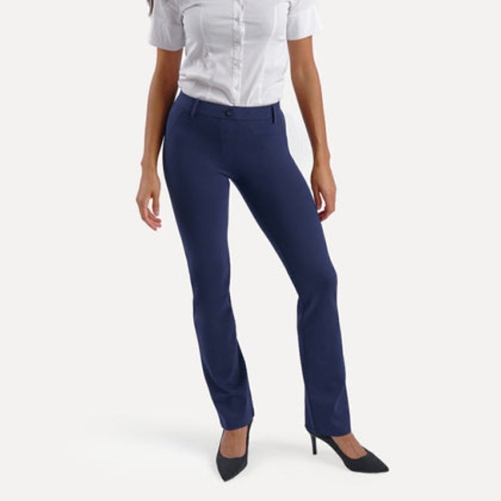 Betabrand‎ Straight-Leg Classic Dress Pant Yoga Pants Navy Large Petite